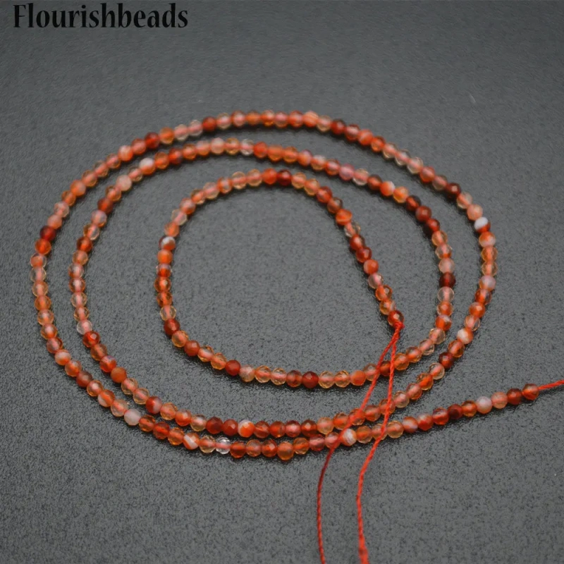 Wholesale 2mm Faceted Diamond Cutting Natural Red Carnelian Agate Stone Round Loose Beads