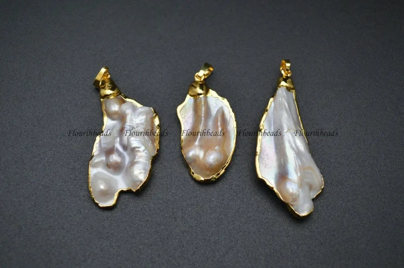 Wholesale Gold Plated Natural White Mother of Pearl MOP Shell Freeform Pendants