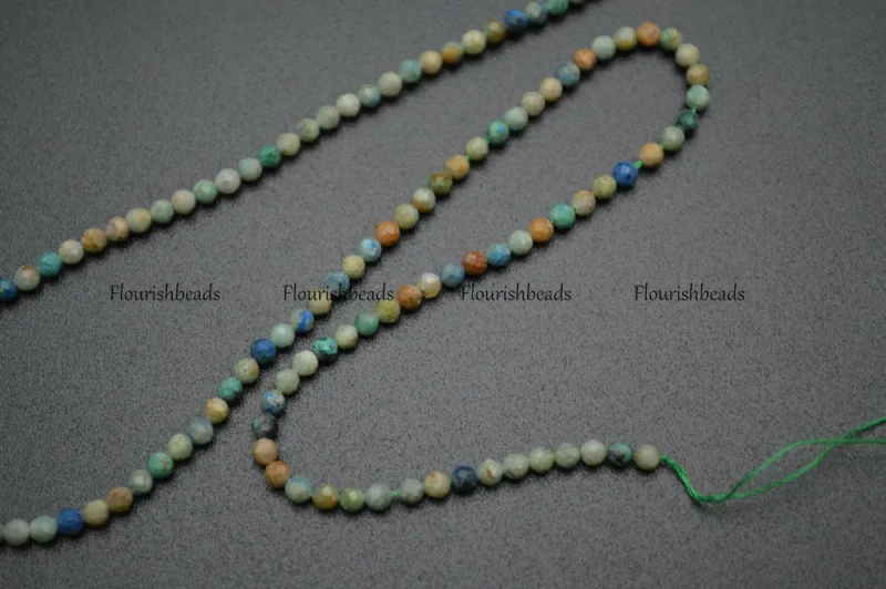 3mm Diamond Cutting Faceted Natural  Fynchenite Chrysocolla Small Size Stone Round Loose Beads