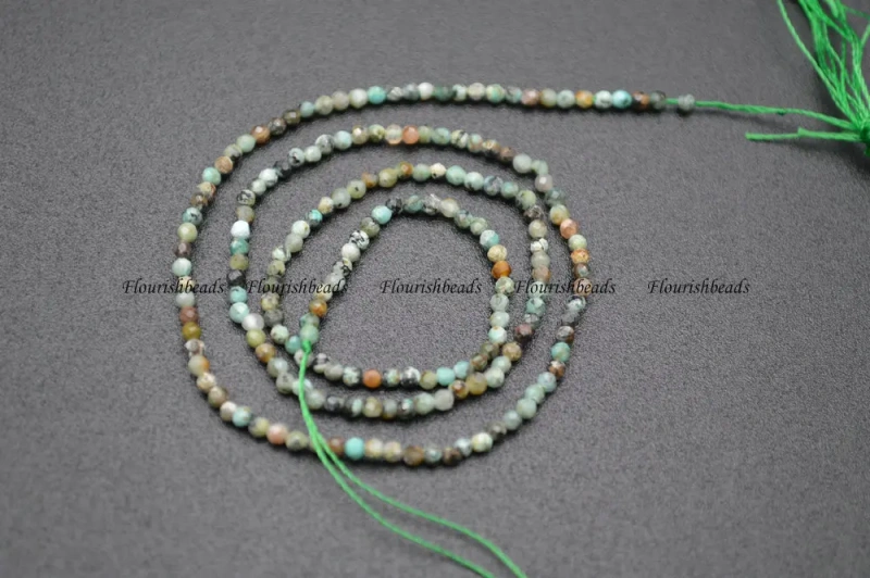 Wholesale Diamond Cutting Faceted 2mm Natural African Turquoise Stone Round Loose Beads