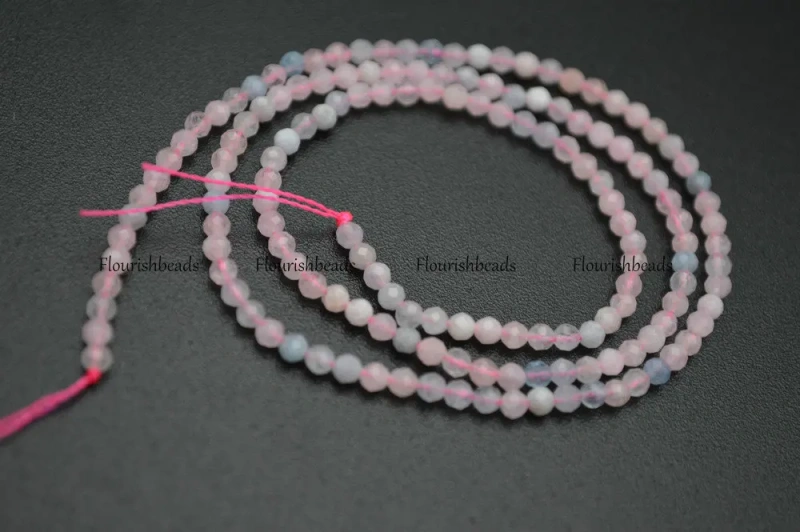 Natural Pink Morganite Diamond Cutting Faceted 2mm Stone Round Loose Beads