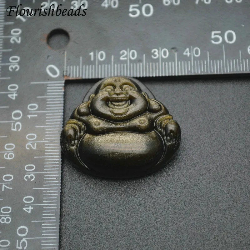 Natural Golden Obsidian Carved Laughing Buddha Gemstone Pendant Fit Necklace Buddhism Religion Accessories 5pcs / Lot