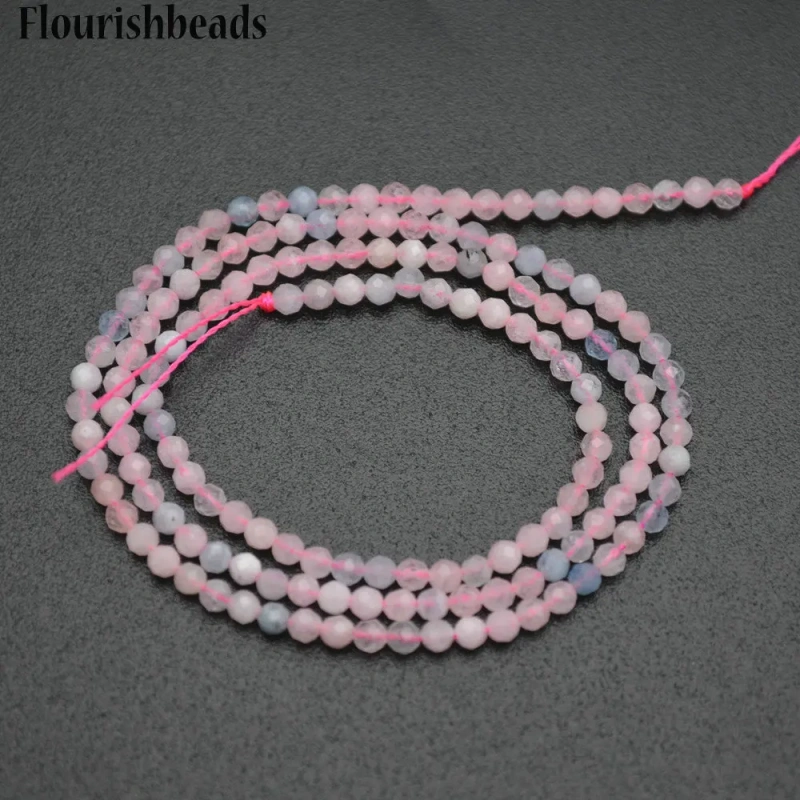 Natural Pink Morganite Diamond Cutting Faceted 2mm Stone Round Loose Beads