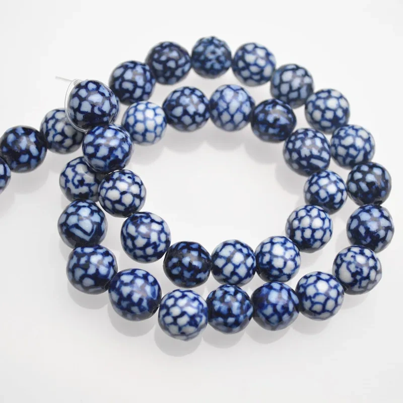 10mm Beautiful Various Patterns Blue and White Porcelain Round Loose Beads DIY Materials for Bracelet Necklace Jewelry 5strands