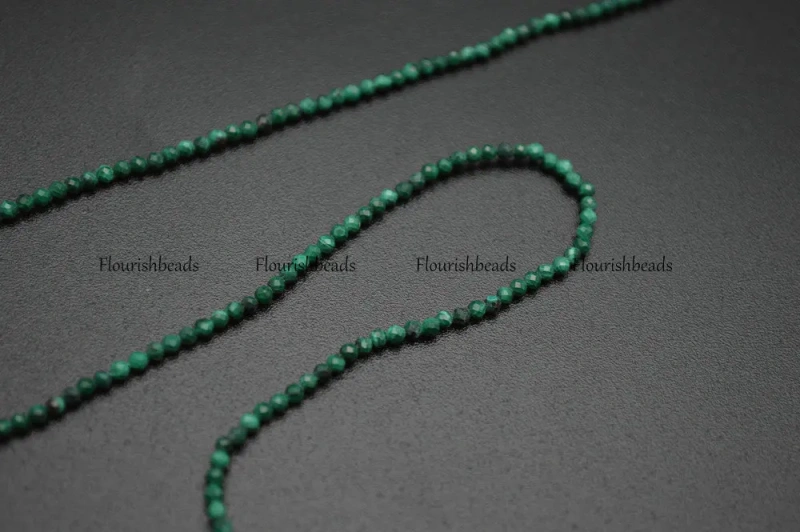 Faceted Natural Malachite Diamond Cutting 2mm Stone Round Loose Beads