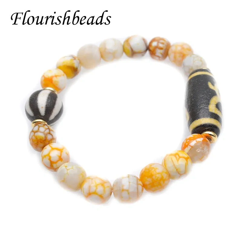 Natural Stone 10mm Beads Dragon Veins Agates Bead Tibetan Dzi Bracelet for Women Men Jewelry Gift