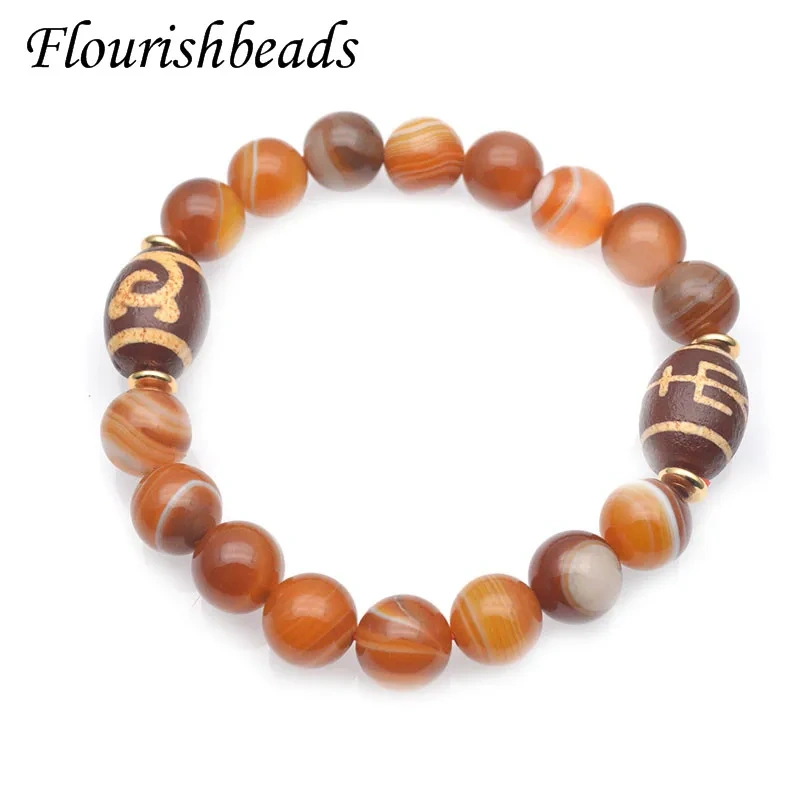 10mm Round Beads Natural Onyx Agate Beads Tibetan DZI Stretch Bracelet Healing Stone Friendship Jewelry Gift