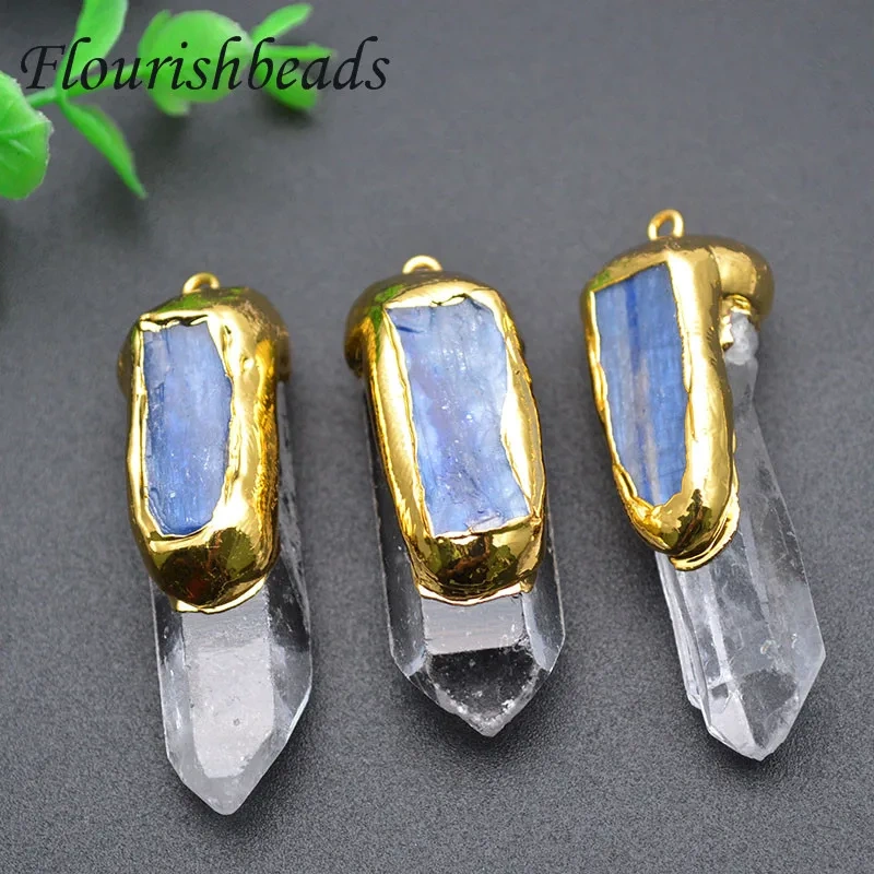 Gold Plating Anit-fade Natural Crystal Pillar White Stone Point Pendants