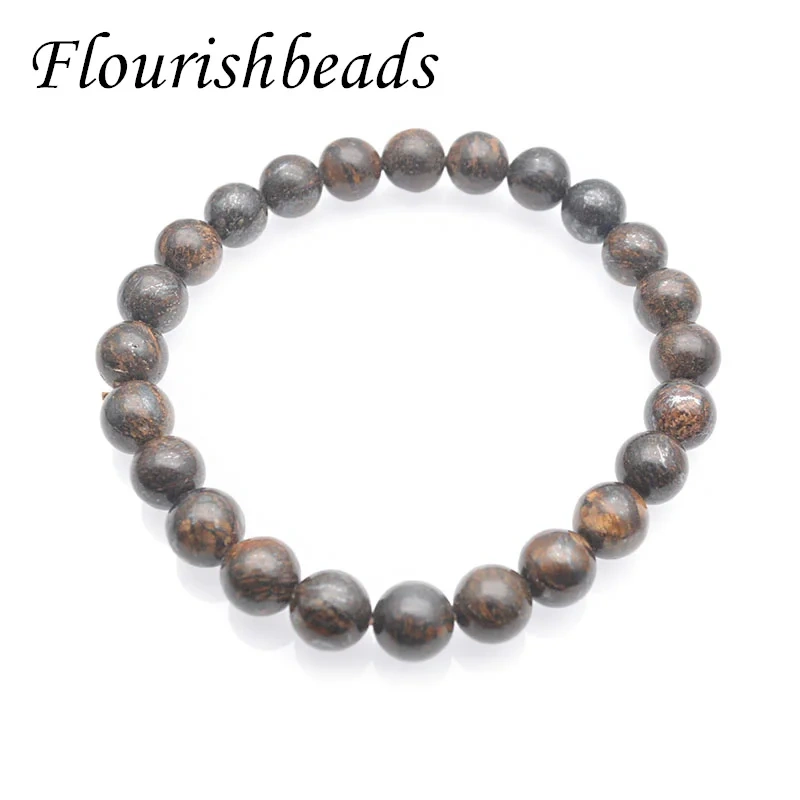 Natural Stone Bronzite Stone 8mm Round Beads Flexible Bracelet Brown Color Fine Jewelry for Men Women 5pcs/lot