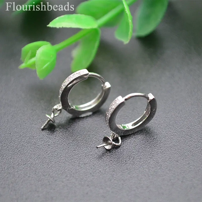 10pc Jewelry Findings CZ Paved Round Circle S925 Silver Earring Hooks Clasps Fit Half hole beads Dangle Earrings Making