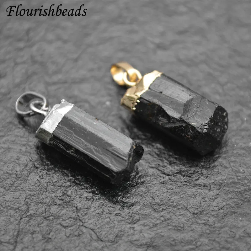 Faceted Natural Black Tourmaline Stone Pendant Irregular Rough Raw Gemstone DIY Necklace for Woman Man Jewelry Making Supplies