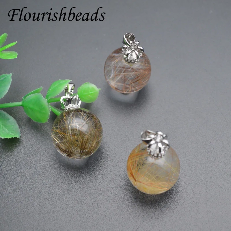 Beautiful Natural Gold Hair Quartz Pendant Round Beads Necklace for Women Wealth Luck Gemstone Reiki Crystal Energy Jewelry