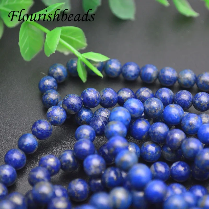 High Quality 6mm Round Beads Natural Lapis Necklace Chain with 925 Silver Clasp for Women Men Wholesale Jewelry Gift