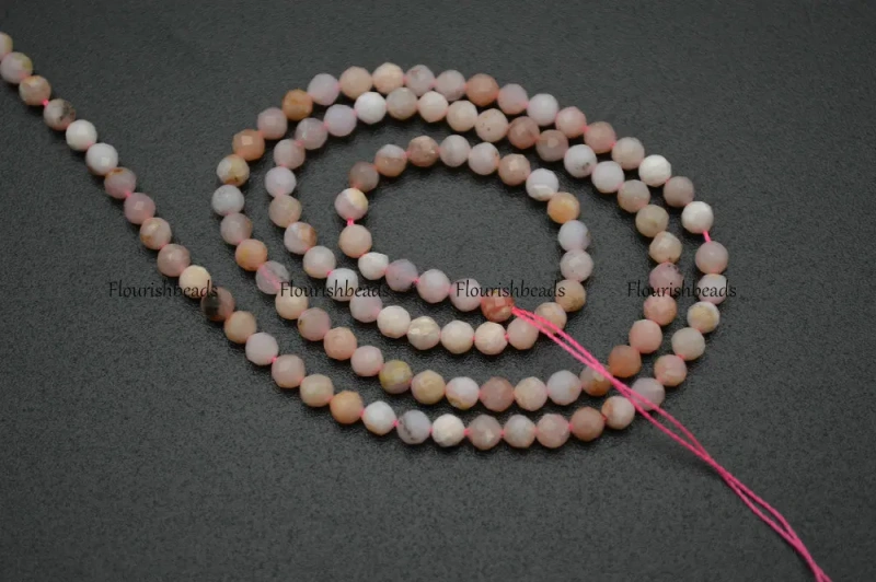 Natural Pink Opal Diamond Cutting Faceted 2mm 3mm Stone Round Loose Beads