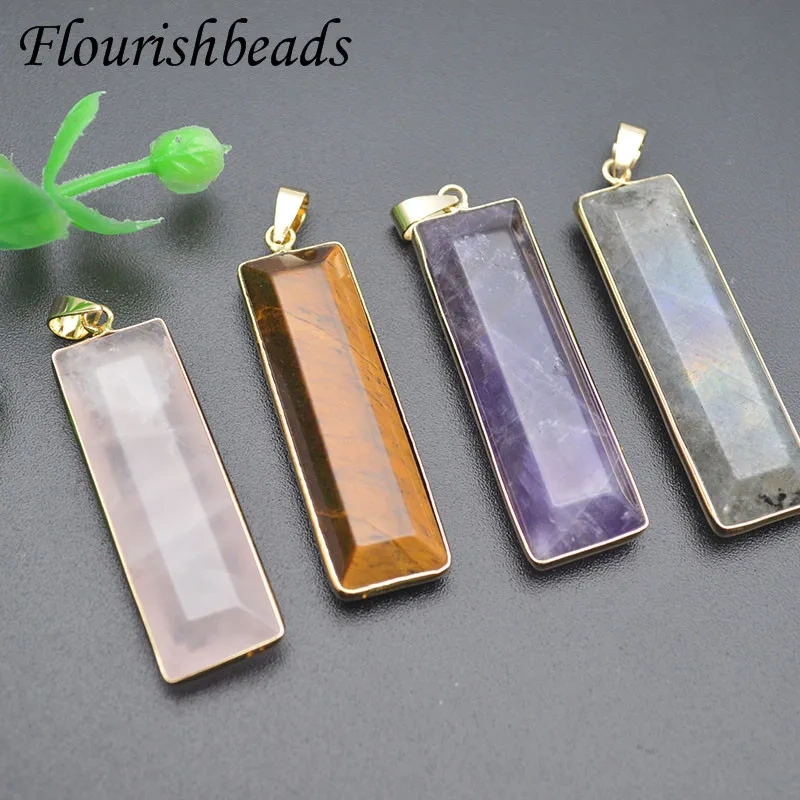 Natural Stone Stone Quartz Pendants Necklace Rectangle Tiger Eye Amethyst Charms for Jewelry DIY Gift 5pcs/lot