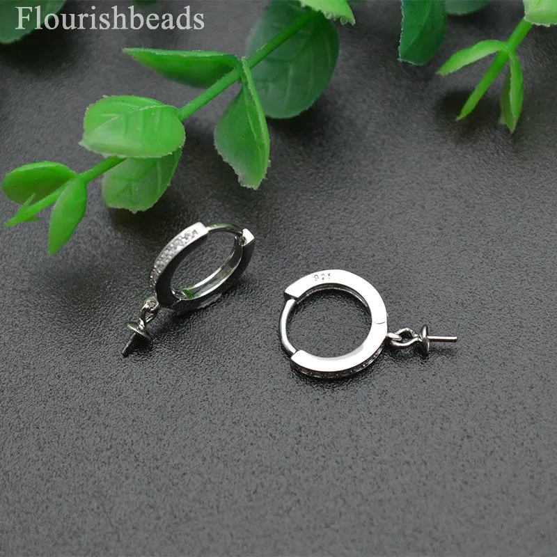 10pc Jewelry Findings CZ Paved Round Circle S925 Silver Earring Hooks Clasps Fit Half hole beads Dangle Earrings Making