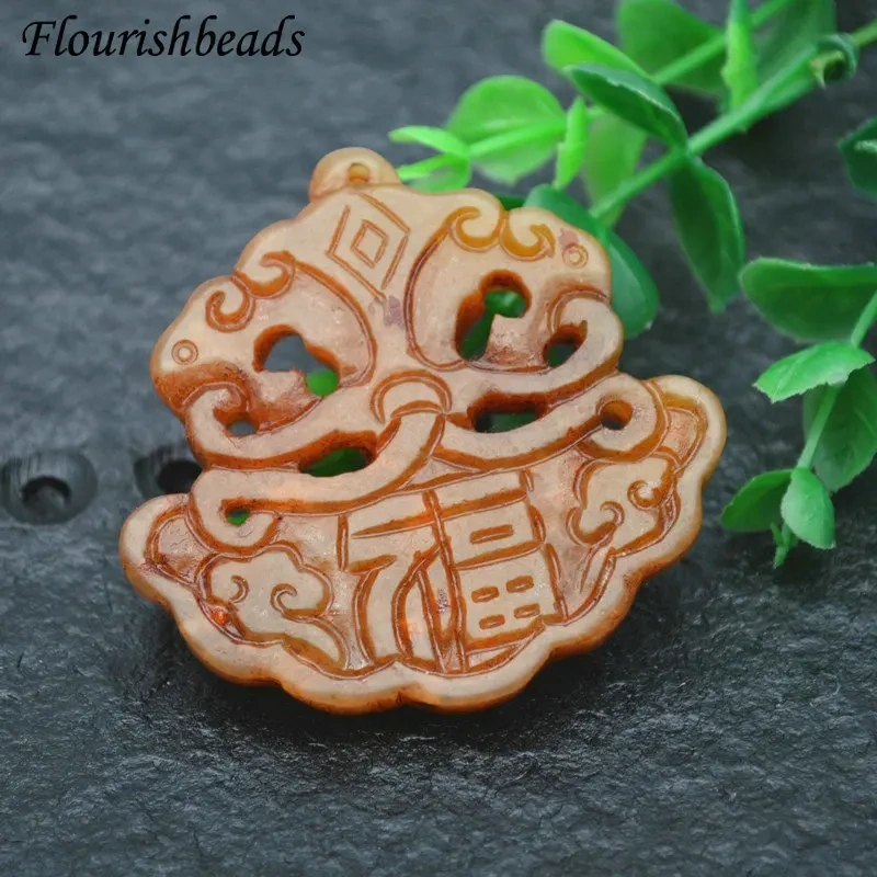 Various Shape Natural Antique Hsiuyen Jade Carved Antique Chinese Dragon Double Fish Chinese Knot  Lucky Wealth Pendant