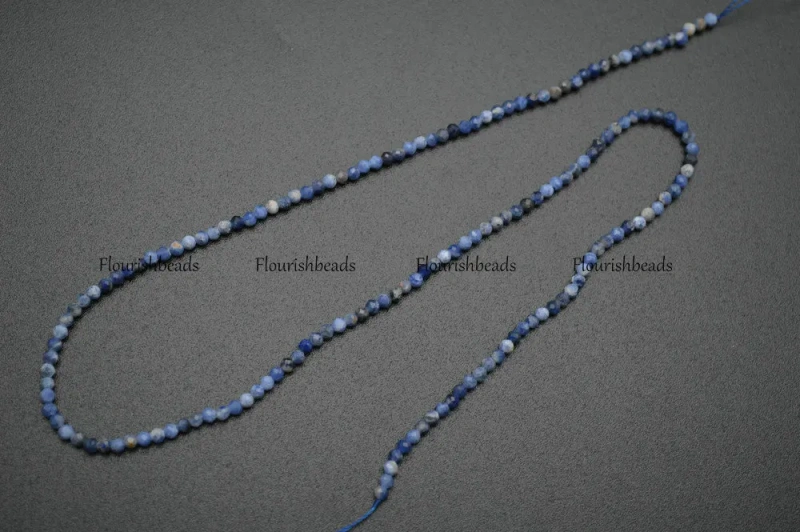 3mm Diamond Cutting Natural Sodalite Faceted Stone Round Loose Beads