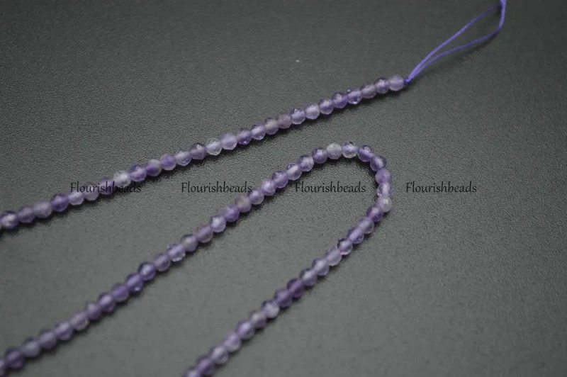 3mm Diamond Cutting Faceted Natural Amethyst Small Size Stone Round Loose Beads