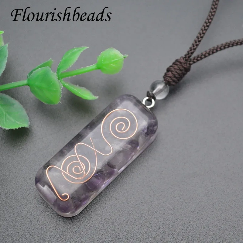 5pcs/lot 16x42mm Natural Stone Crystal Chips Beads Inside Resin Pendant Necklace for Jewelry Gift
