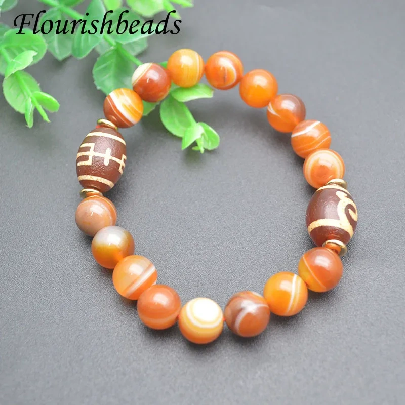 10mm Round Beads Natural Onyx Agate Beads Tibetan DZI Stretch Bracelet Healing Stone Friendship Jewelry Gift