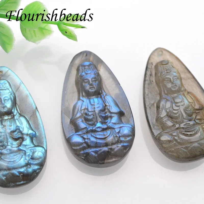 Hight Quality Natural Labradorite Guanyin Head Pendants Transhipped Buddha Head For necklace Jewelry Making