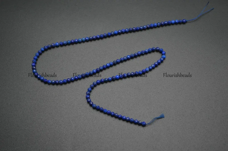 3mm Diamond Cutting Faceted Natural Lapis Lazuli Small Size Stone Round Loose Beads