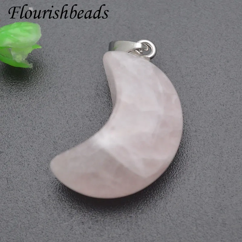20x28mm Moon Shape Natural Stone Green Aventurine Rose Quartz Obsidian Crystal Charms Pendant DIY Fine Jewery Necklace