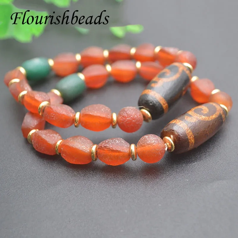 Natural Red Venis Agate DZI Oval Shape Beads Bracelet Energy Jewelry for Women Men