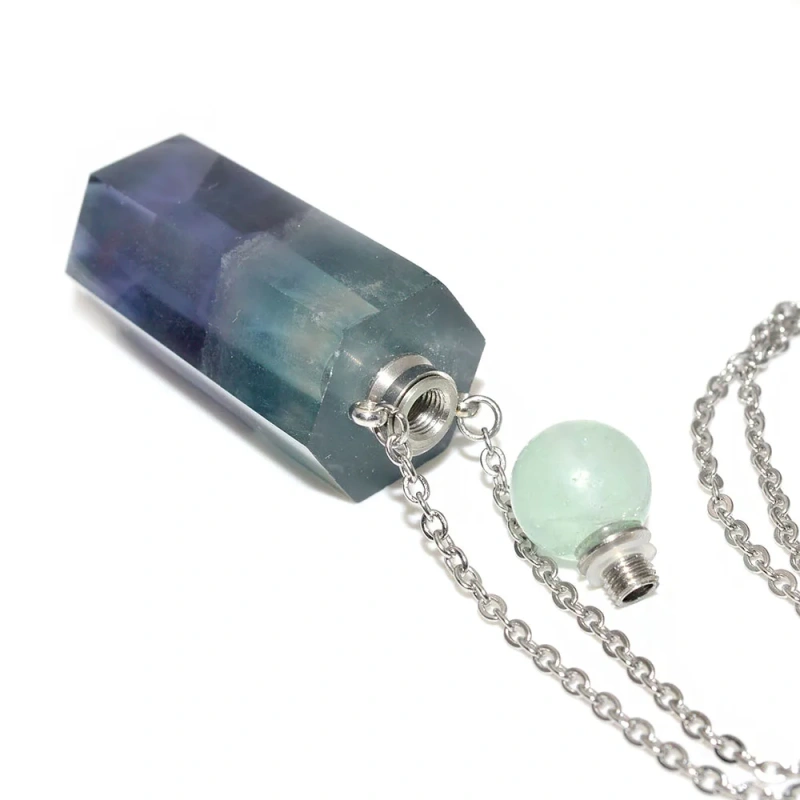 5pc Beautiful Natural Fluorite Essential Oils Perfume Bottle Pendant Necklace Fine Jewelry Women Gift