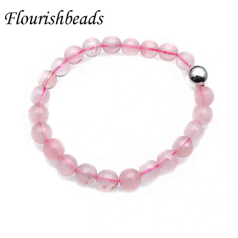 8mm Natural Stone Rose Crystal Quartz Bracelet with S925 Silver Beads for Jewelry Woman Gift 5pcs Per Lot