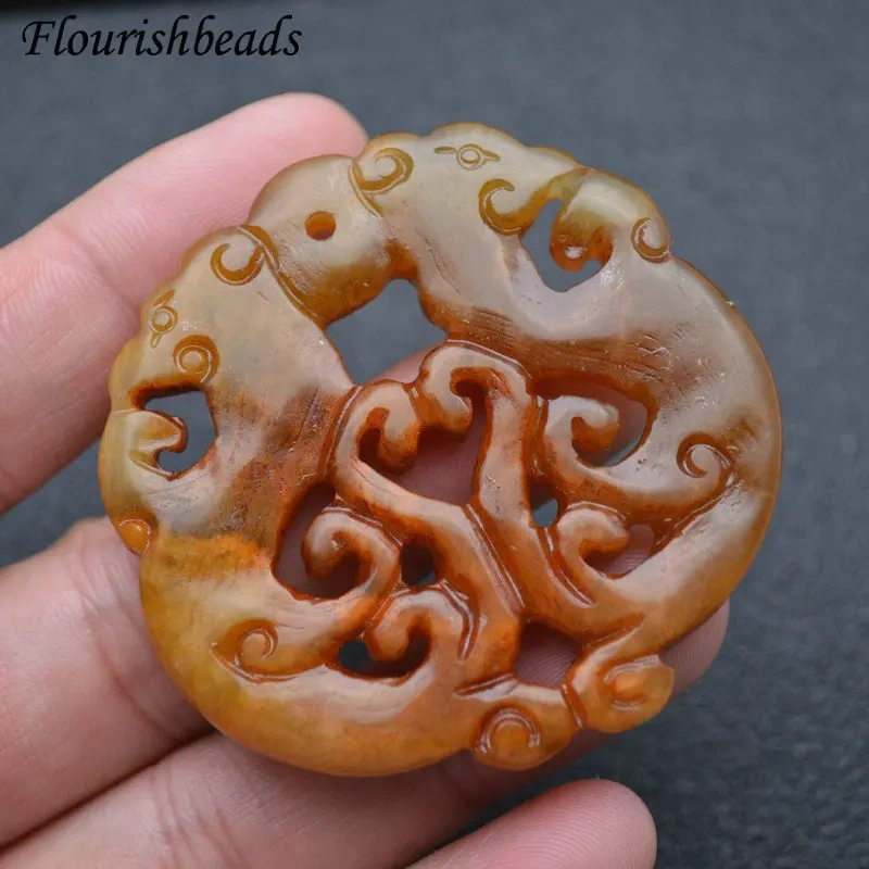 Natural Jade Carved Gemstone Pendant Fine Jewelry DIY Necklace Jewelry Making Supplies 5pcs