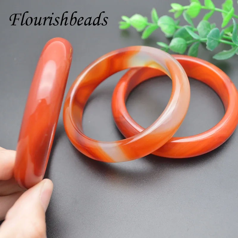 Fine Jewelry Natural Red Agate Bangle Flat Bracelet Inside Diameter  56~60mm for Lucky Amulet Gifts for Women Men 2pcs/lot