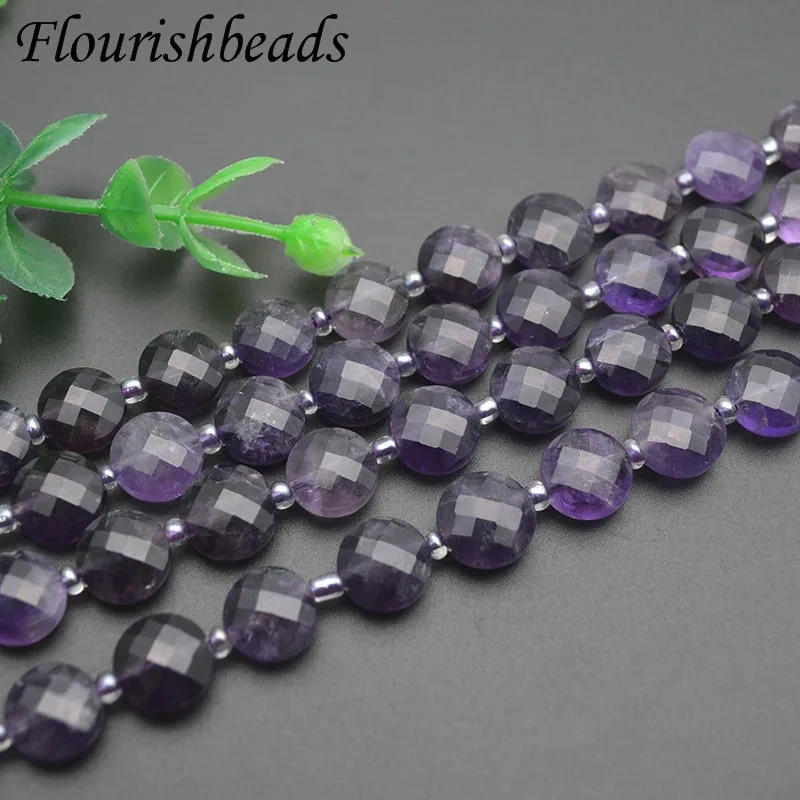 10mm Natural Faceted Amethysts  Stone Beads Flat Round Loose Beads for DIY Jewelry Making Accessories
