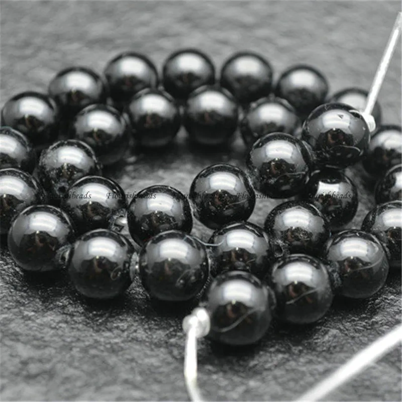 6mm 8mm 10mm 12mm Natural Black Tourmaline Stone Round Beads Fine Jewelry Making Smooth Loose Beads 5 Strands