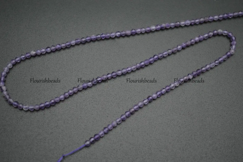 3mm Diamond Cutting Faceted Natural Amethyst Small Size Stone Round Loose Beads