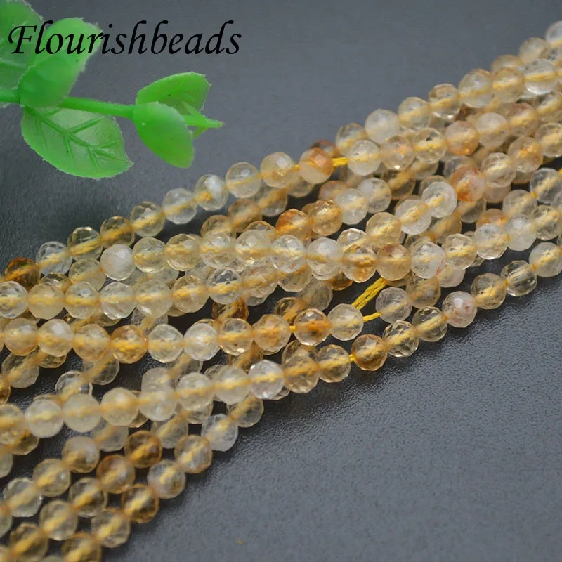 High Quality Natural Citrine Small Faceted Round Beads 4mm Loose Spacer Bead for Jewelry Making DIY Bracelet Necklace