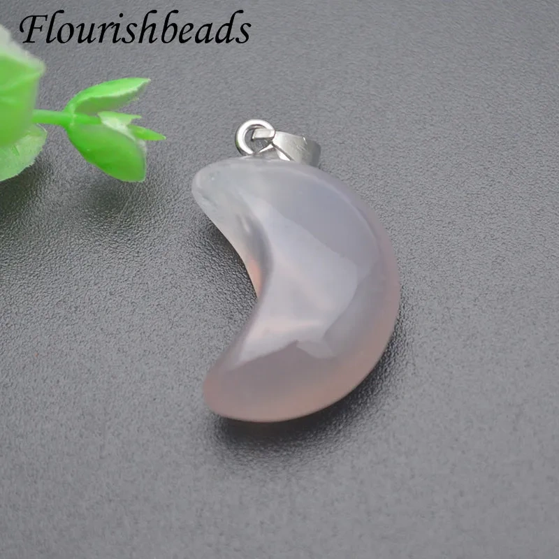 20x28mm Moon Shape Natural Stone Green Aventurine Rose Quartz Obsidian Crystal Charms Pendant DIY Fine Jewery Necklace