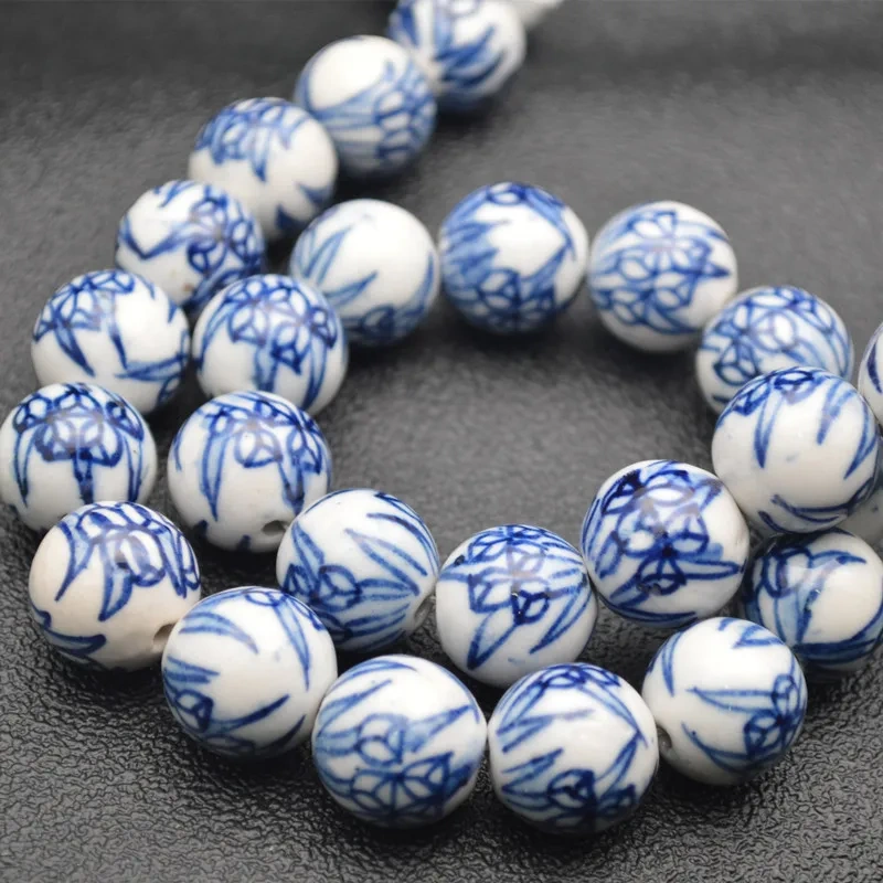 Beautiful Various Patterns Blue and White Porcelain Round Loose Beads DIY Materials for Bracelet Necklace Jewelry 16mm 18mm