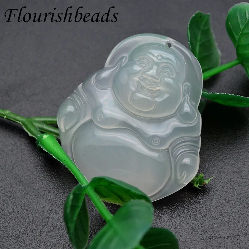 Natural Chalcedony Maitreya Buddha Guanyin Pendant Necklace Hand-carved Agate Classic Jewelry Party Gift