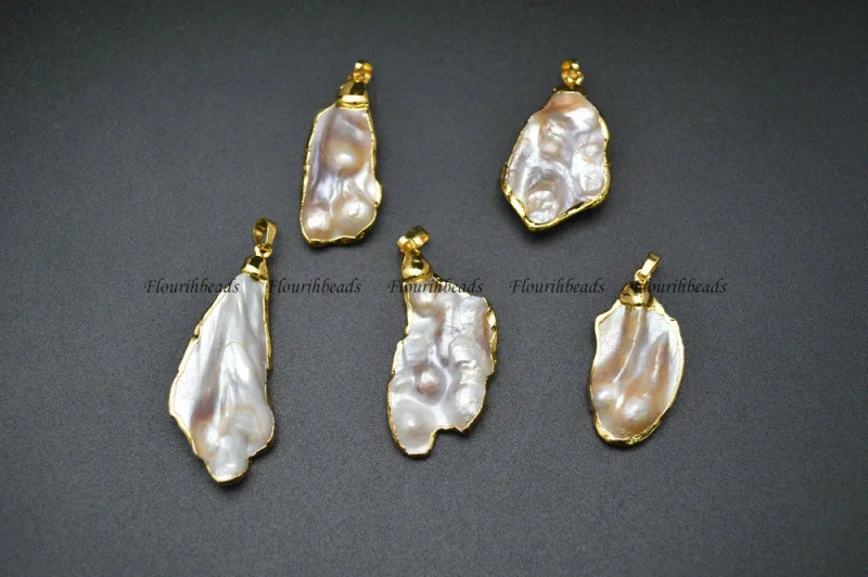 Wholesale Gold Plated Natural White Mother of Pearl MOP Shell Freeform Pendants