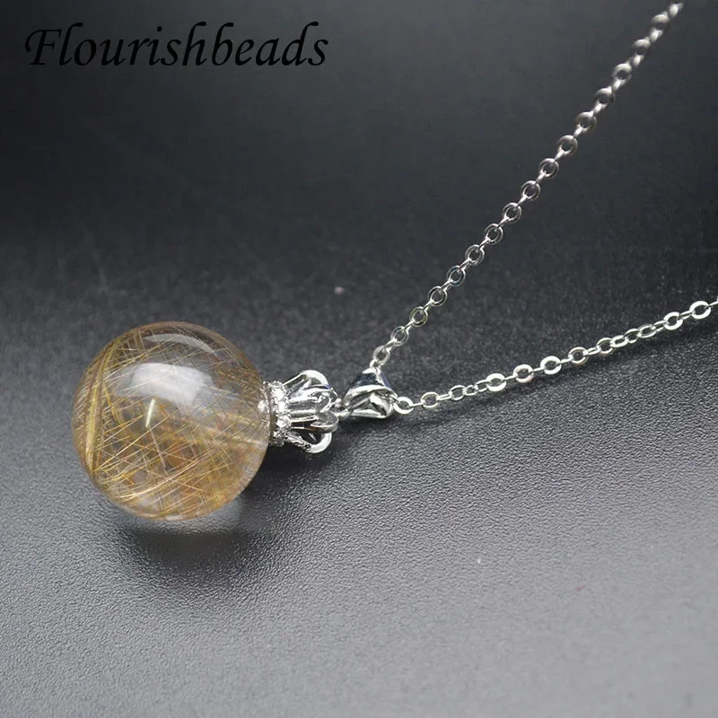 High Quality Natural Gold Hair Quartz Pendant Link Chain Necklace for Reiki Crystal Energy Women Jewelry Gift