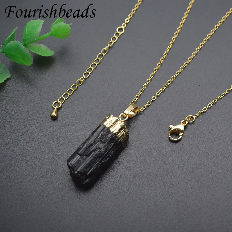 Natural Stone Black Tourmaline Raw Stone Pendant Necklace Healing Crystal Quartz Jewelry Gift 1pc