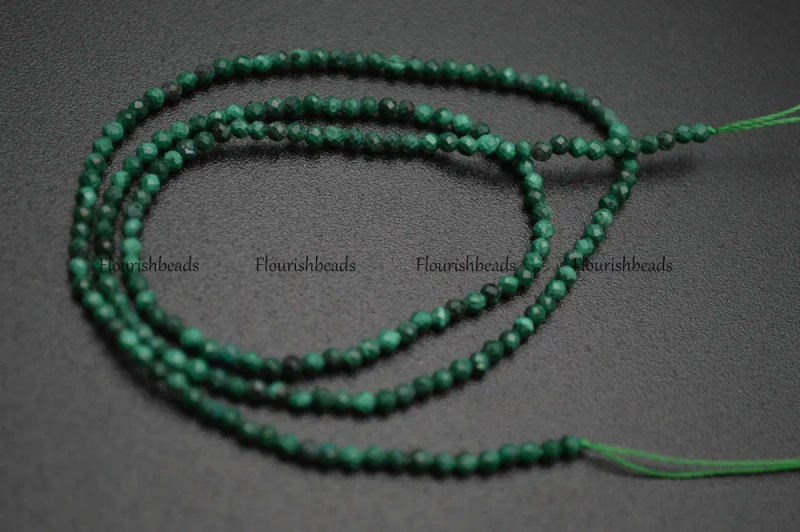 Faceted Natural Malachite Diamond Cutting 2mm Stone Round Loose Beads