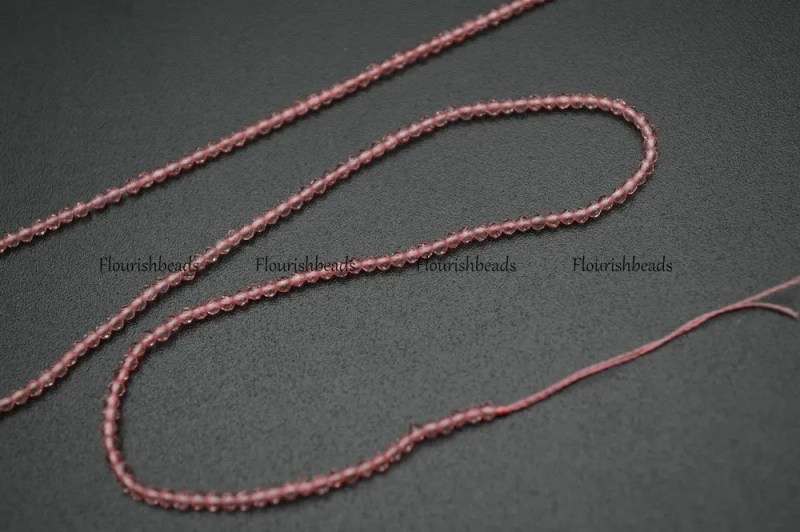 Wholesale Diamond Cutting Faceted 2mm Champagne or Pink Quartz Stone Round Loose Beads