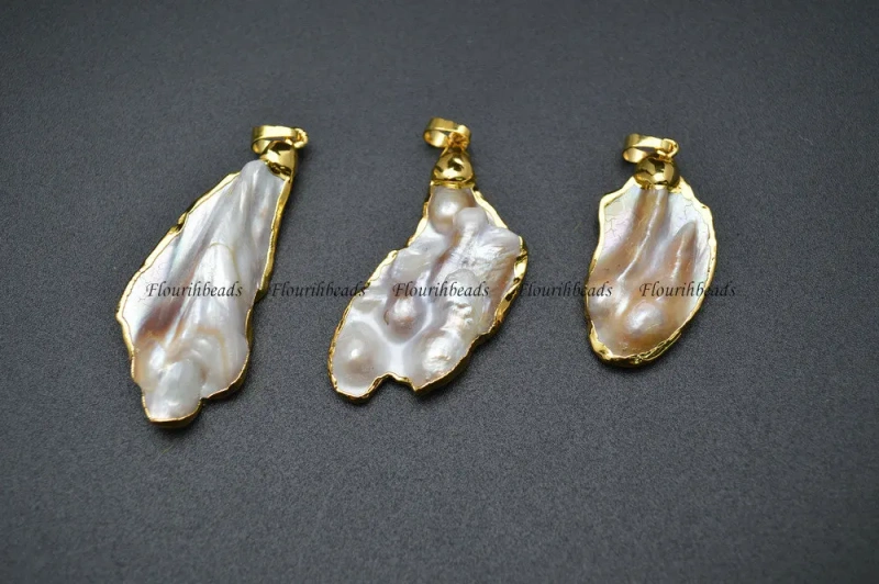 Wholesale Gold Plated Natural White Mother of Pearl MOP Shell Freeform Pendants