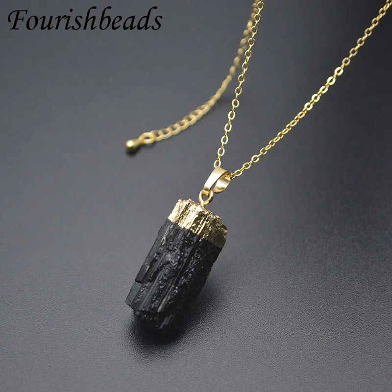Natural Stone Black Tourmaline Raw Stone Pendant Necklace Healing Crystal Quartz Jewelry Gift 1pc