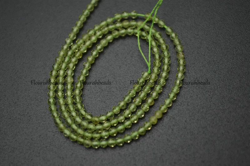 Natural Green Peridot Diamond Cutting Faceted 2mm 3mm Stone Round Loose Beads