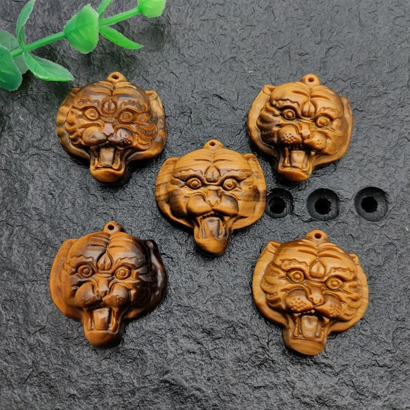 Carved Natural Tigers Eye Stone Tiger Head Shape Pendant fit Necklace Jewelry making