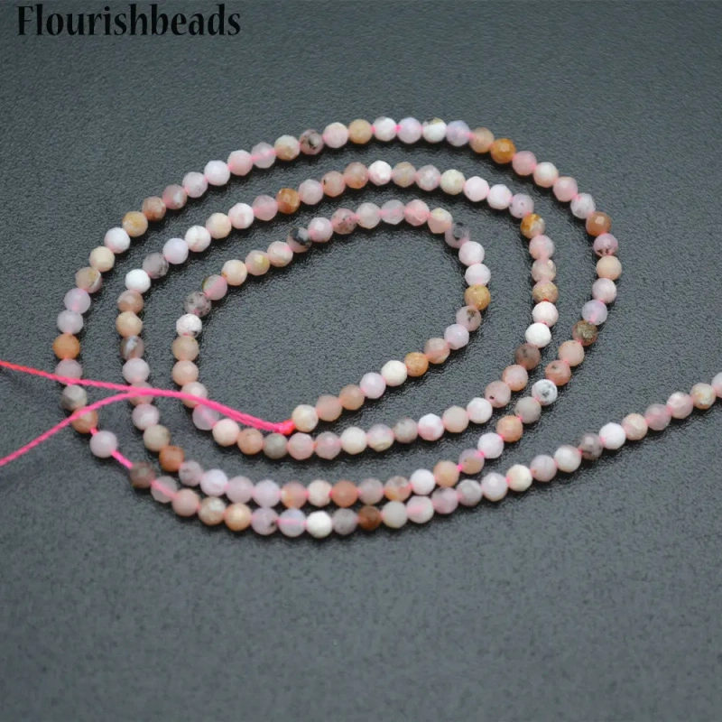 Natural Pink Opal Diamond Cutting Faceted 2mm 3mm Stone Round Loose Beads